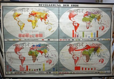 Pull-Down World Map Earth Population Poster Wall Chart