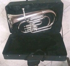 EUPHONIUM 3 VALVE HORN OF PURE BRASS IN SILVER CHROM POLISH CASE BOX FREE SHIP
