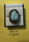 Vintage Navajo Sterling Silver And Turquoise Ring Size 13