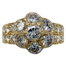 Rare Vintage Van Cleef & Arpels Fleurette Diamond 18k Yellow Gold Flower Ring
