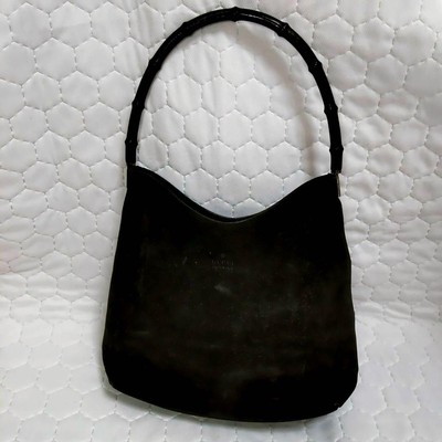 GUCCI Bamboo Handle Black Suede Shoulder Bag Authentic, Excellent Condition