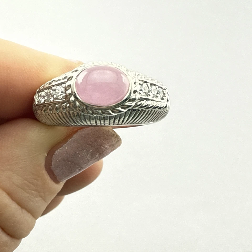 Judith Ripka Ring Pink Domed Cabochon Sterling Silver size 9 Oval 925 East West - Image 2 of 4