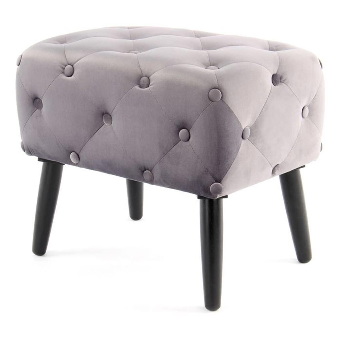 Tabouret en velours Piano gris 60cm élégant avec pieds en acier noir