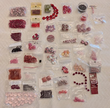 Lot of Pink Beads Jewelry Making, Assorted Shapes/Sizes - All New