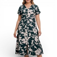 POLAGRAM Green floral button-front midi dress, NEW WITH TAGS! Size 3XL