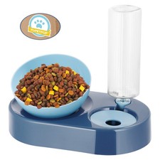 Detachable Durable Plastic Pet Slow Food Dispenser and Water Bowl Set Blue
