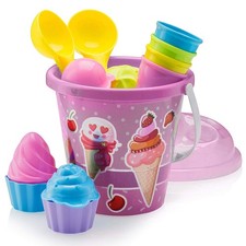 Race Ice Cream Sand Toys for Kids with Large 9 Bucket Pail and Spade Scoop