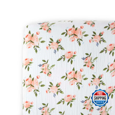 Little Unicorn Premium Crib Sheet  Breathable Muslin, Watercolor Roses