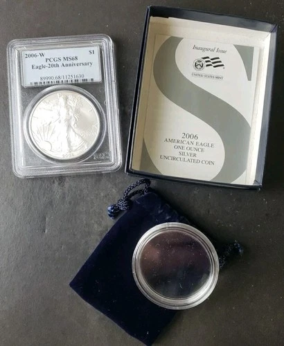2006 W Burnished $1 American Silver Eagle Dollar w/Mint Paraphernalia PCGS MS68