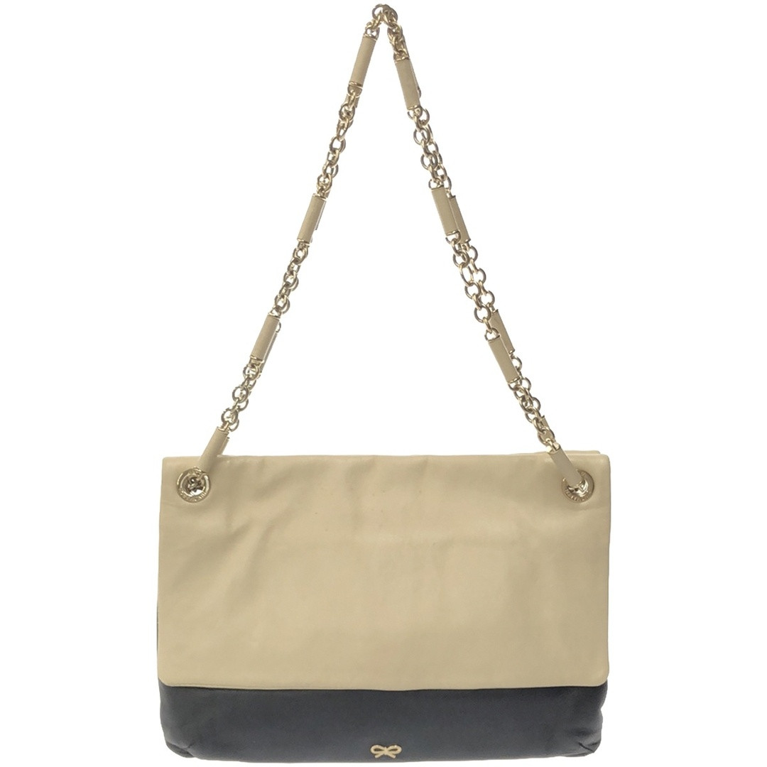 ANYA HINDMARCH Chain Shoulder Bag Leather Ivory x Black ANYA HINDMARCH Chain Shoulder Bag Leather Ivory x Black