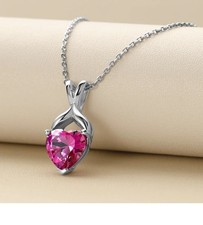 1CT Heart Cut Simulated Pink Sapphire 18in Chain Pendant 14K White Gold Plated