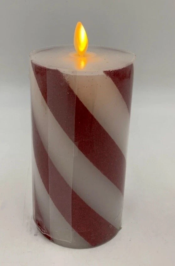 POTTERY BARN - Vela a rayas de caramelo sin llama parpadeante premium - 3 x 6 pulgadas - # F146 Foto 2 de 4