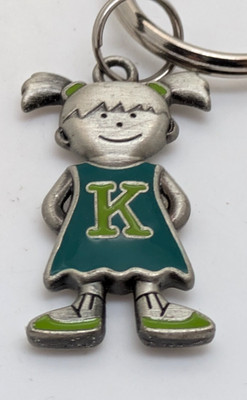 Girl Child Figure Pigtails Letter K Green Shoes Keyring