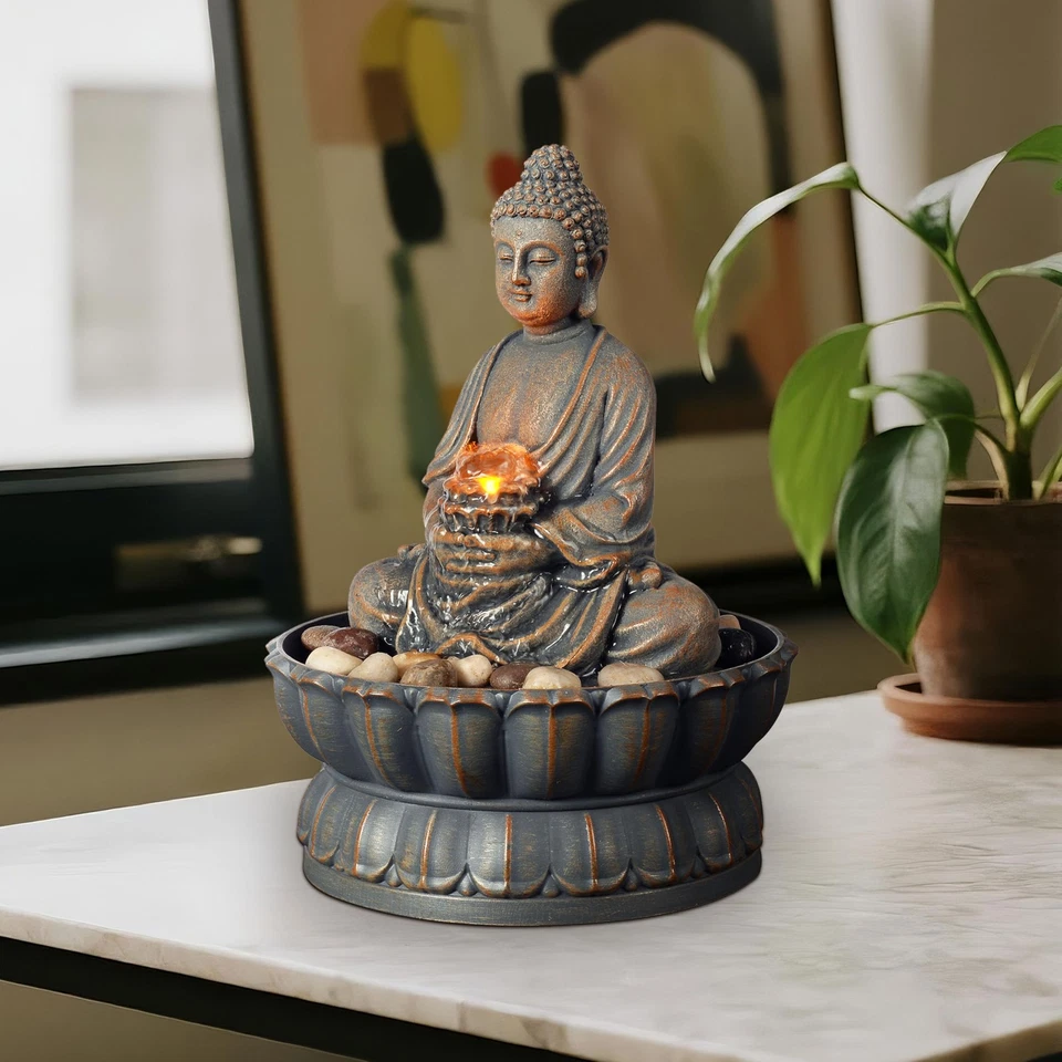 家居装饰 9.6 英寸桌面喷泉精致微笑坐佛喷泉 De... — 第 2/4 张图片