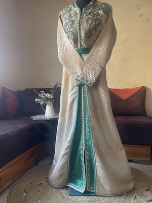 Green Moroccan 05/26 caftan  kaftan dress Jellaba takchita 2 piece 