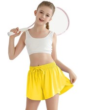 Girls Flowy Yellow Shorts Quick Dry Girls Running Shorts 2 in 1 Skirts Drawst...