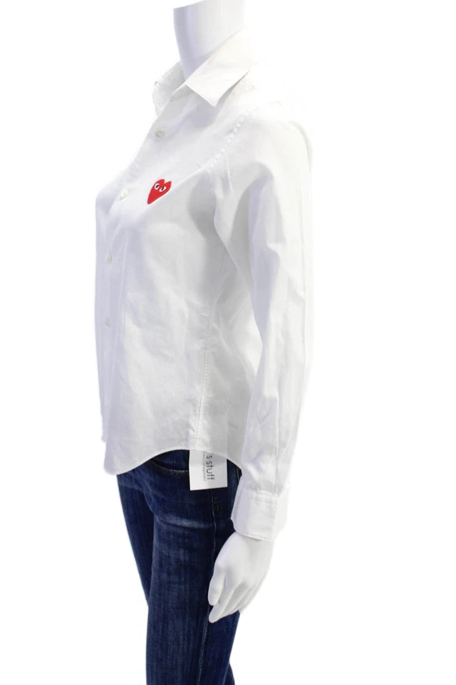 Camisa con botones Play Comme Des Garcons para mujer blanca de algodón talla pequeña Foto 4 de 4