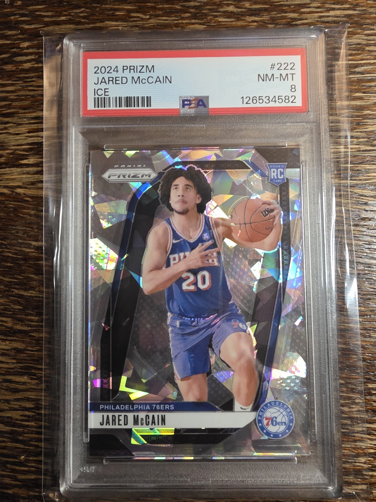 2024-25 Panini Prizm Jared McCain #222 Ice Prizm PSA 8 NM-MT Philadelphia 76ers