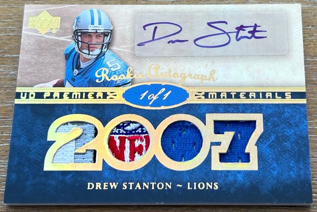 DREW STANTON 2007 Upper Deck UD Premier GOLD NFL SHIELD PATCH AUTO ROOKIE #1/1 !
