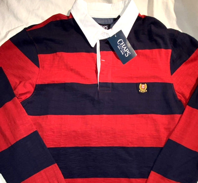 New CHAPS RALPH LAUREN RUGBY SHIRT Mens L Blue & Red Stripes NWT $60 Crest Logo