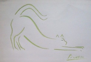 Pablo Picasso La Chat Verte Original Drawing On Paper Ebay