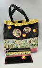 Mary Engelbreit Handmade Tote Bag- Lrg Black Mesh & Cotton, W/Sml Zippered Purse