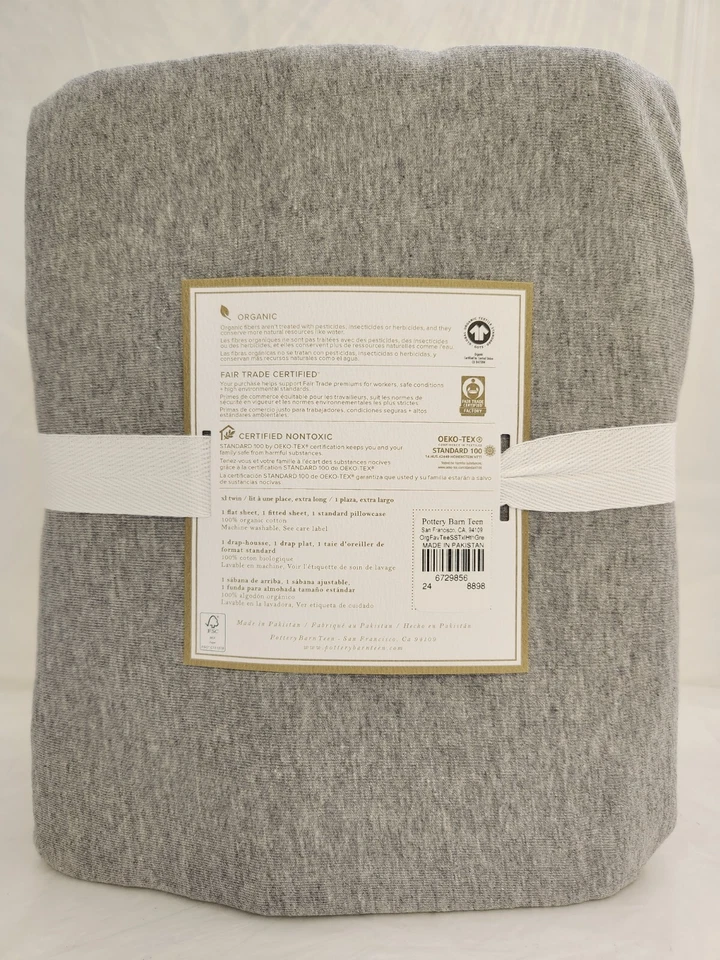 Pottery Barn Teen Organic Favorite Tee XL Juego de 3 sábanas dobles gris jaspeado Foto 2 de 2