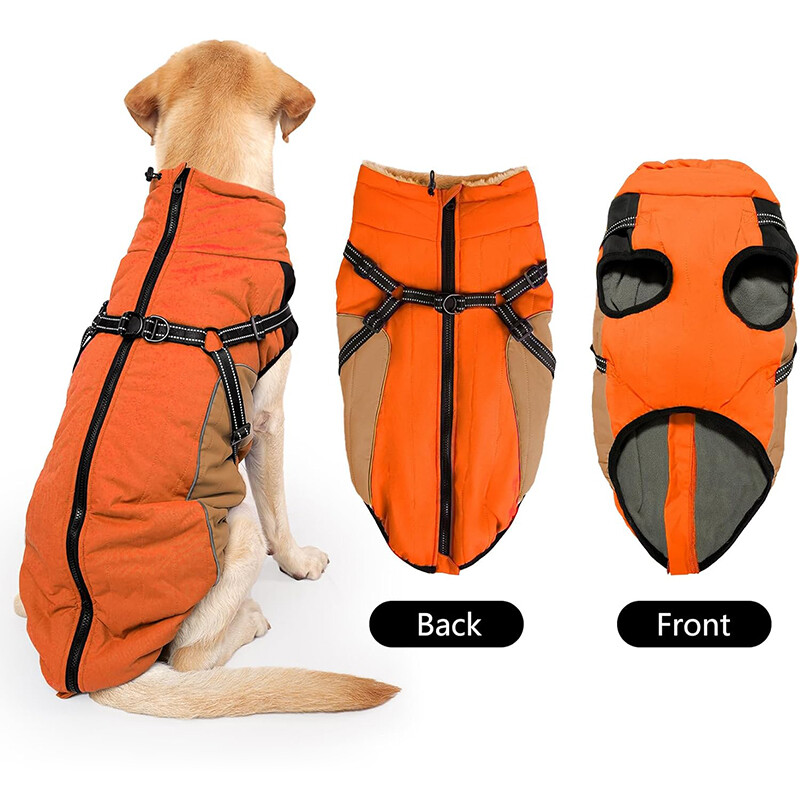 Waterproof Dog Coat with Harness Reflective Warm Dog Winter Jacket