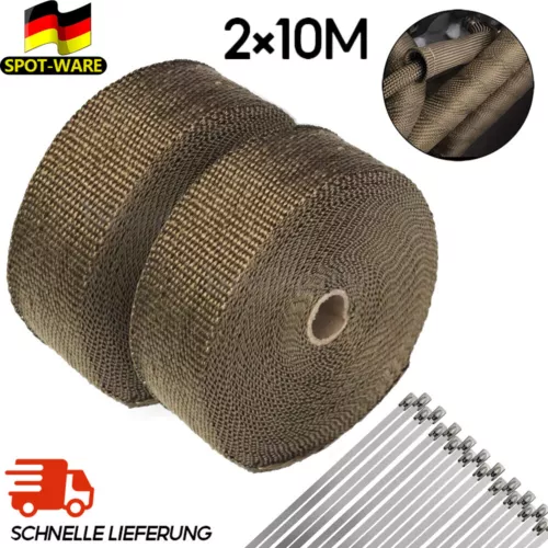2x 10m Titan-Hitzeschutzband Auspuffband Bis 1400° Motorrad Hitzeschutz Krümmer - Bild 1 von 12