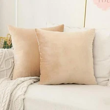  Cream Pillow Covers Super Soft Solid Square Velvet 18" x 18" (Pack of 2) Beige