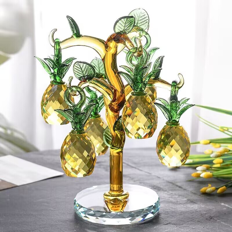 Crystal Glass Pineapple Bonsai Tree Ornaments Fruit Gift Holiday
