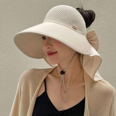 Women Wide Brim Hat with Shawl Beach Sun Cap Face Neck Protection Visor P6M5