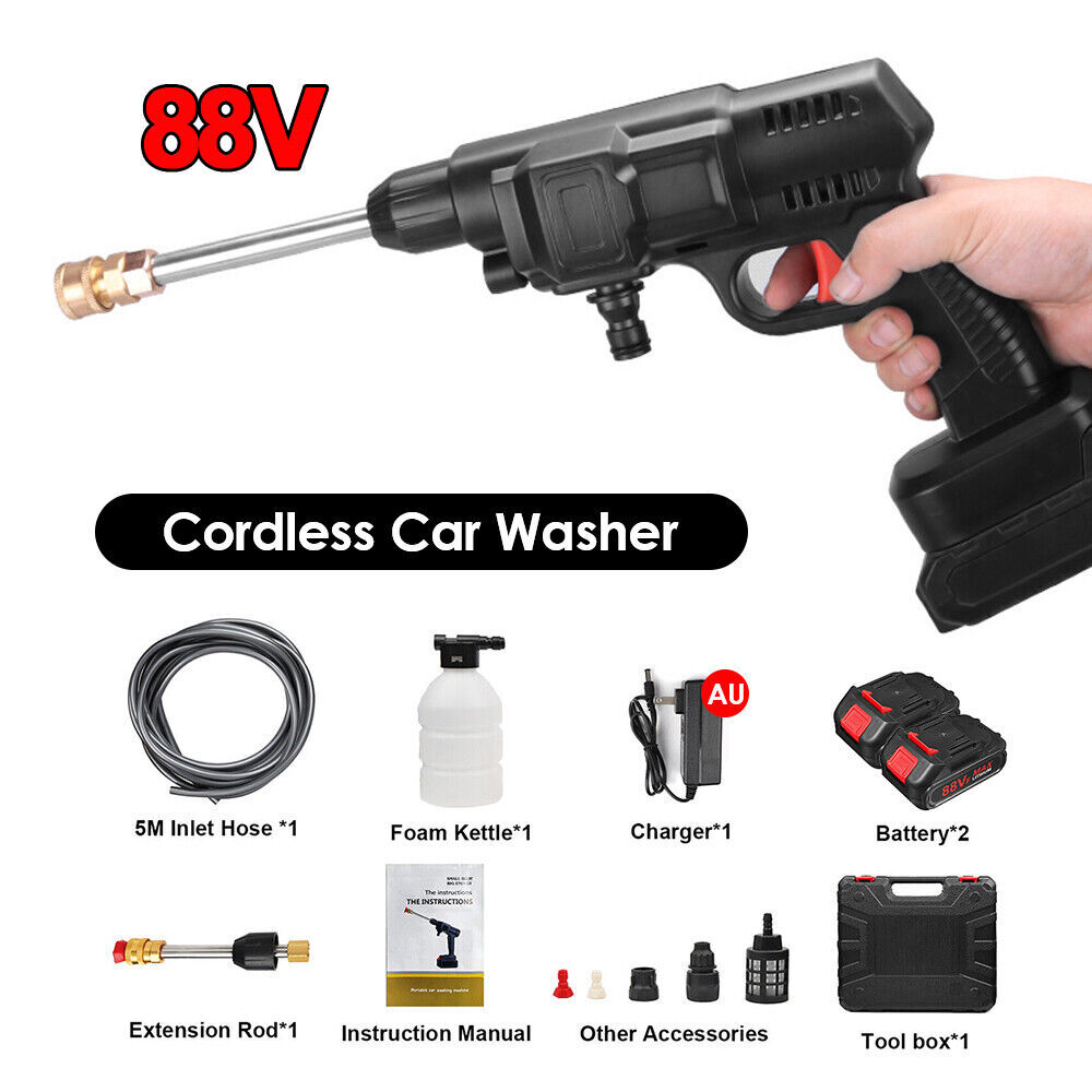 Electric Cordless High Pressure Water Spray Gun Car Washer Cleaner + 2 Battery