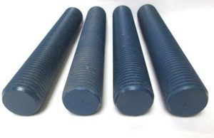 FULLY THREADED RODS, 1-1/2-8 X 7-3/8", BLUE FLUOROPOLYMER, GRADE B7, LOT OF 4