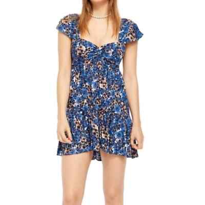 free people pattern play mini dress Free People Pattern Play Mini Dress In Cool Combo Blue Linen Blend Med Msrp  $128