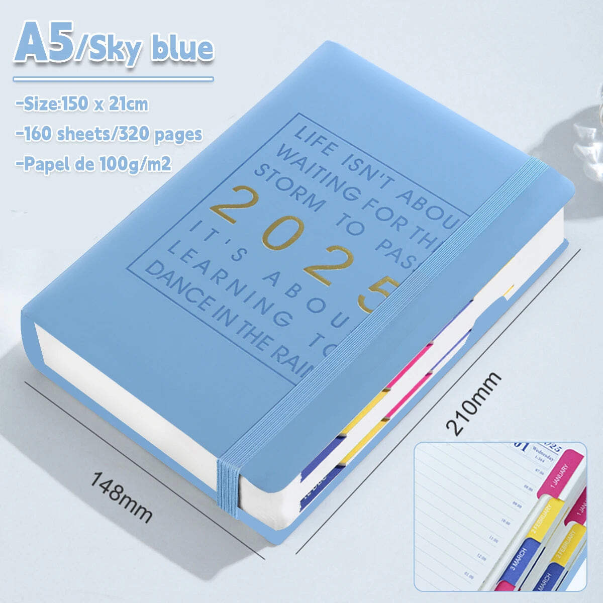 January-December 2025 Planner Spanish language Notebook A5 PU Leather cover Scho