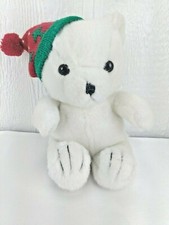 White Teddy Bear Plush 10" Stuffed Animal Red Green Stocking Cap Beanie