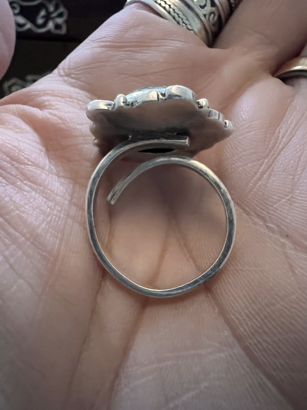 Unusual Solid Silver Adjustable Ring With Natural… - image 11