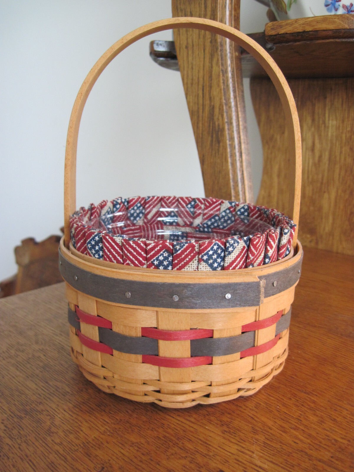 Vintage Small Longaberger 1997 Round Inaugural Basket with Protector Liner & Tag