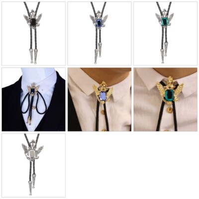 Bolo Tie for Men Western Cowboy Style Necktie with Eagle&Gemstones Buckle Decor