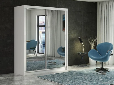 ELUKS GROUP LTD ELUKS-SKY MODERN SLIDING DOOR WARDROBE FULL MIRROR 4 COLOURS 5 SIZES, DRAWERS