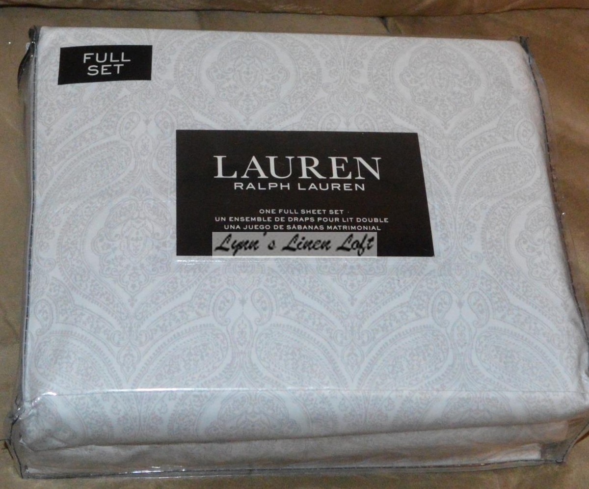 RALPH LAUREN Rosedale Light Grey Paisley 4P FULL SHEET SET NEW
