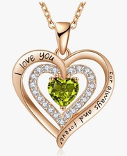 Necklaces for Women Birthstone Heart Necklace Jewelry for Wife Girl Aug
