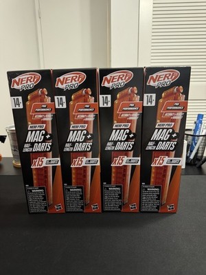 Pack Of 4 Nerf Pro Mag Plus Half-Length Dart Magazine Refill, 15 Darts Nerf