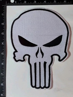 Punisher Skull Patch 8'' White Black Patch Iron On Sew High Quality New Patch