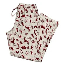 Hanna Andersson Christmas Nordic Flannel PJ Pajama Pants Red Cream XS