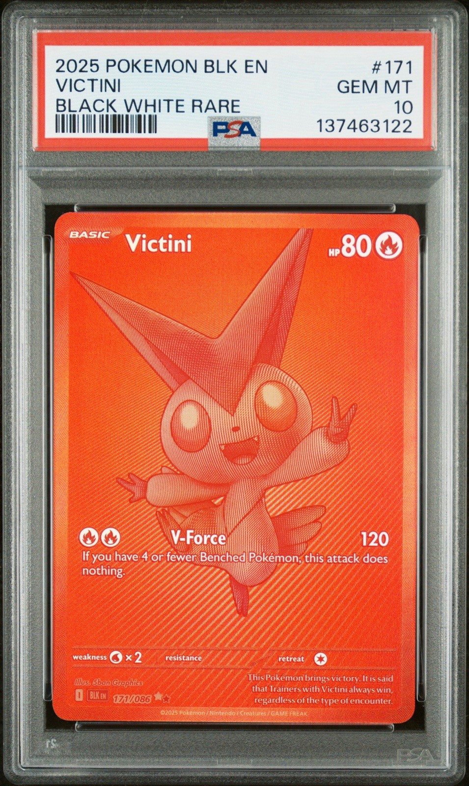 Pokemon SV Black Bolt BLK en Victini and White Rare Card #171/086 PSA 10