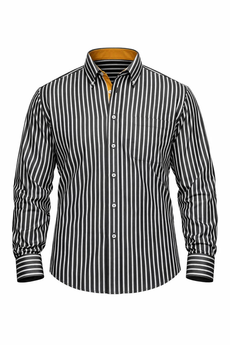 paul fredrick men's classic fit non-iron cotton stripe dress shirt Non-Iron Cotton Stripe Dress Shirt With Contrast Trim main image 1