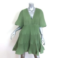 Zimmermann Balloon-Sleeve Pleated Tiered Mini Dress Fern Size 3
