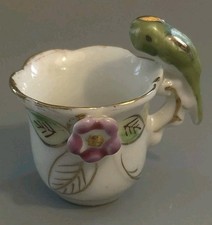 Vintage Japan Miniature Porcelain Teacup Bird Parrot Handle Gold Trim Cup Only